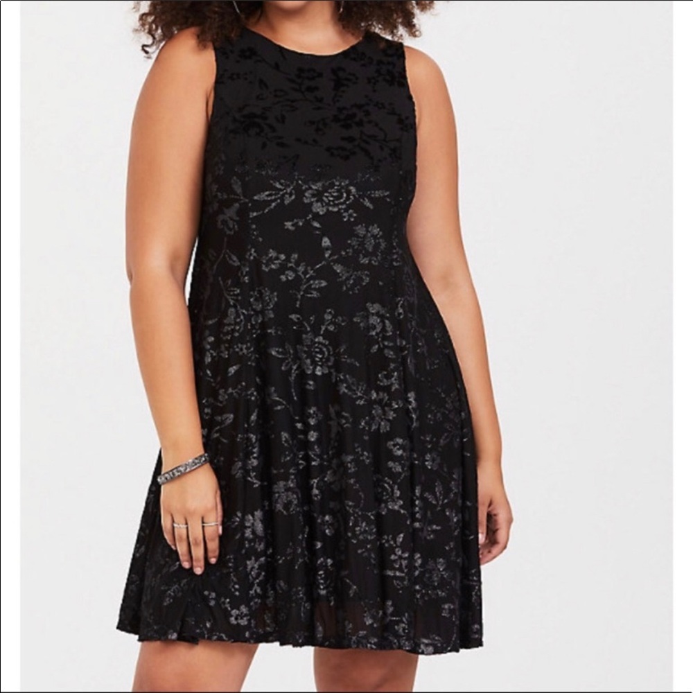 NWT Black floral trapeze dress